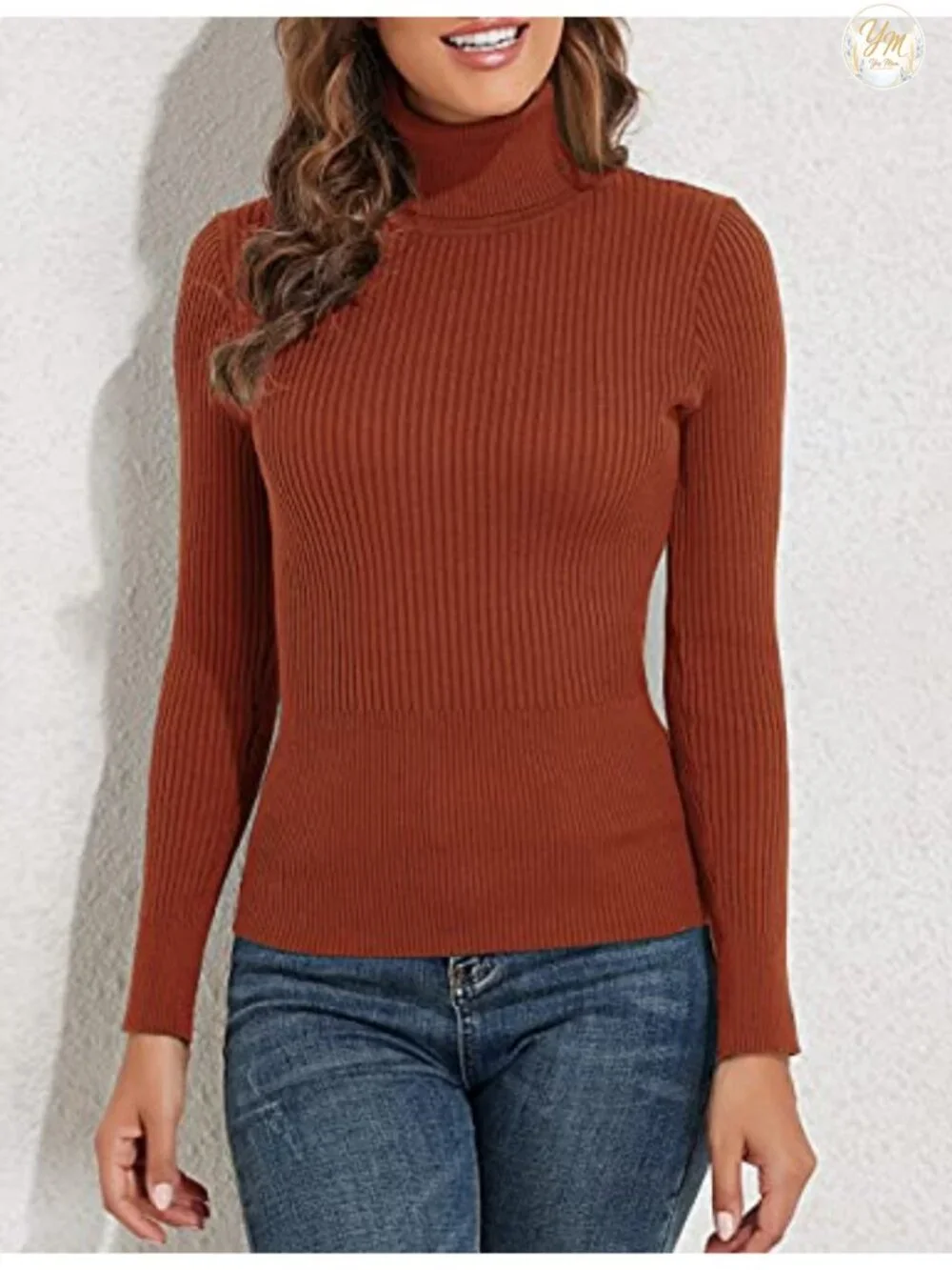 Women's Ribbed Turtleneck Long Sleeve Sweater, Cozy Winter Pullover